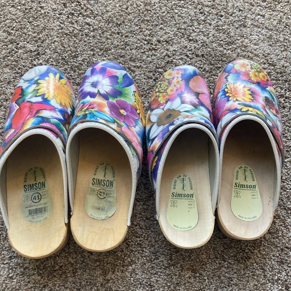 Simson Fleuriste Artisan Orthopedic Wooden Handmade Dutch Clogs Floral Sz 41 - Picture 4 of 7